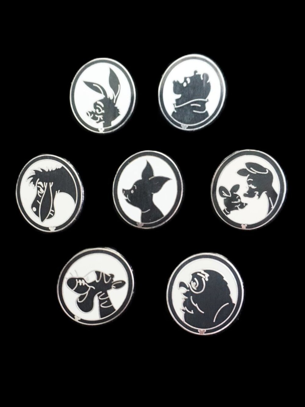 Disney Pin Trading 7 Pin Lot Featuring Portriats of Winnie the Pooh and Friends